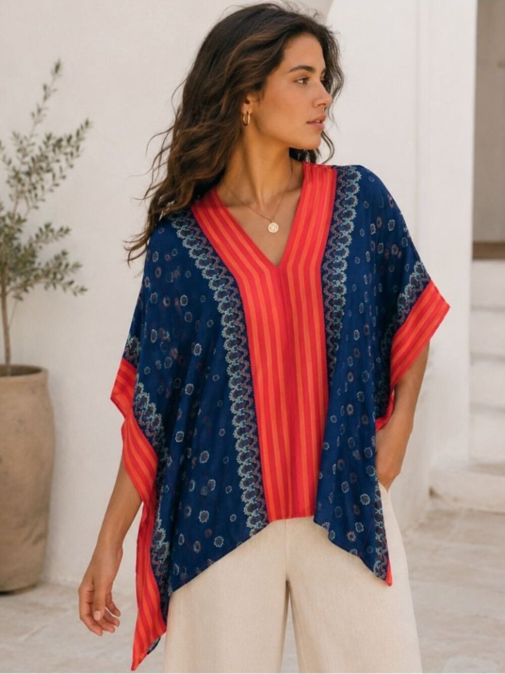 Romeo + Juliet Couture Boho Poncho Top Blue XS Resort Festival Cover Up